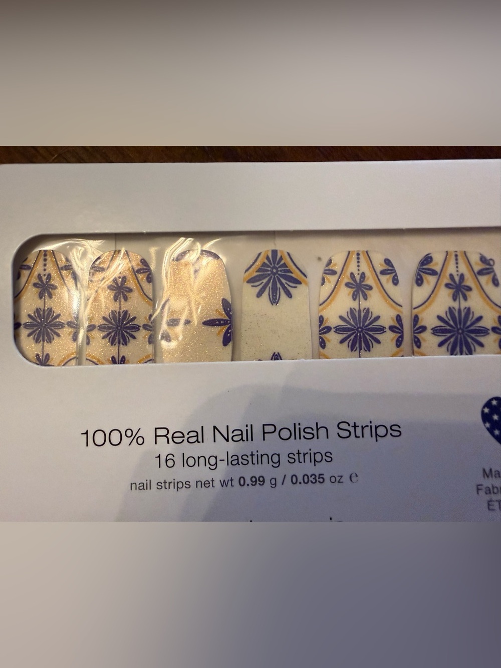 Color Street Stay a Tile Cream Nail Strips with Purple Floral and Gold Accents